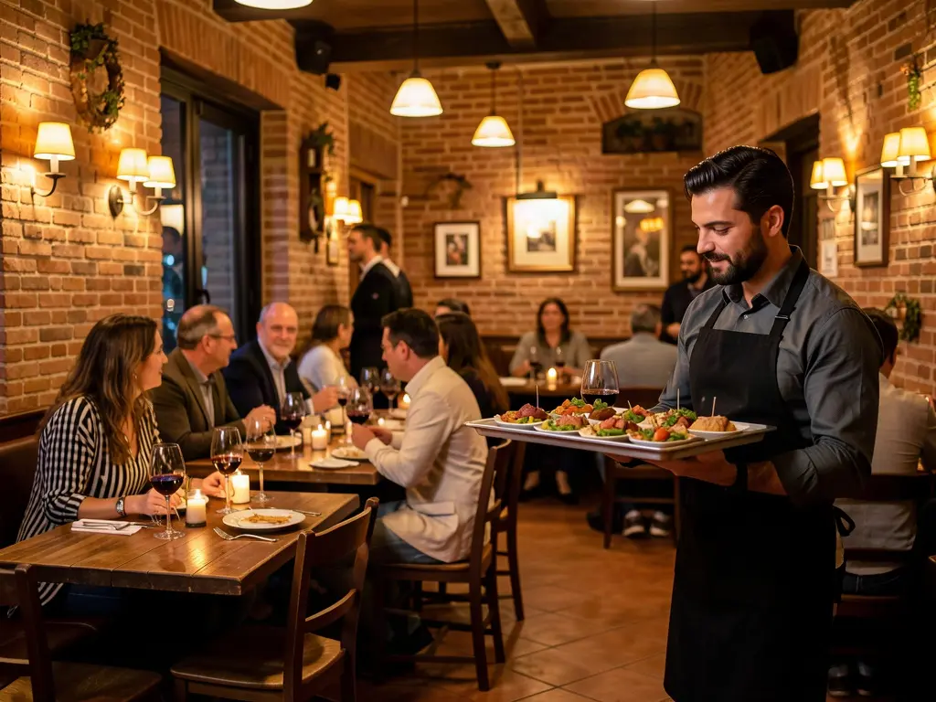Comedor del restaurante lleno por la noche