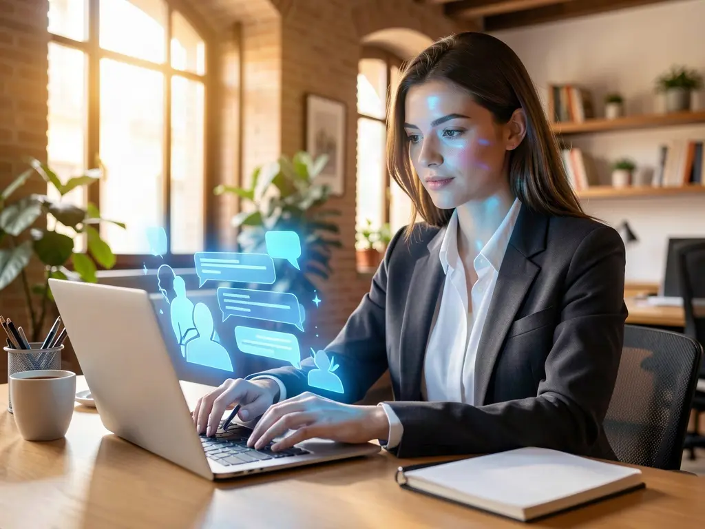 Profesional trabajando con un asistente de inteligencia artificial